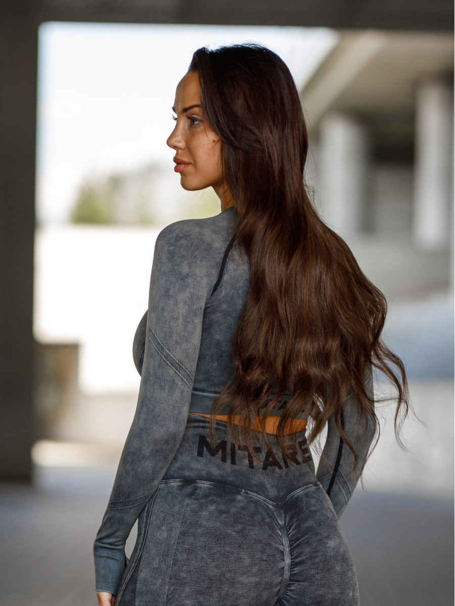 Crop top bezszwowy PUSH UP MAX MARBLE K110 czarny MITARE