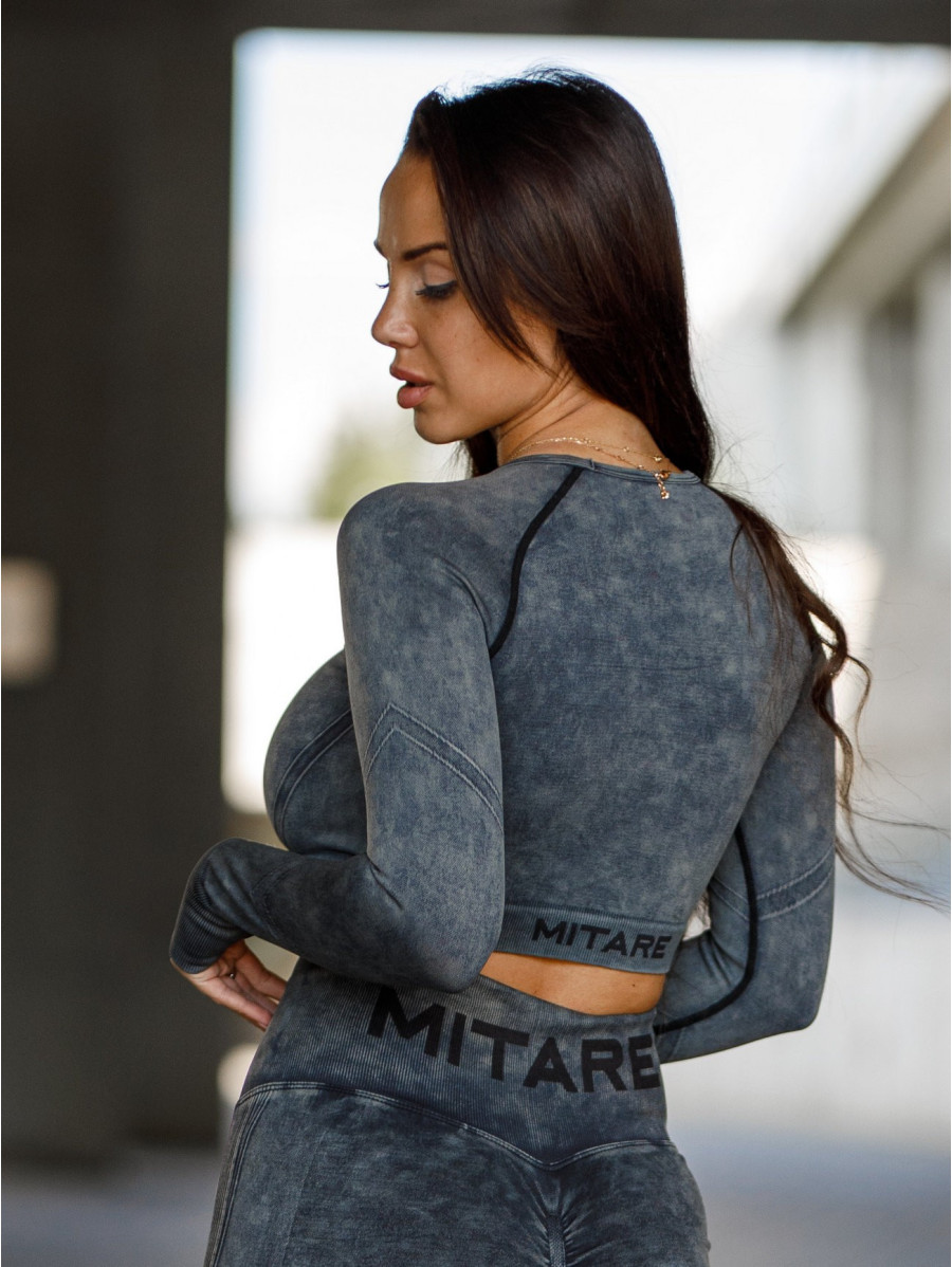 Crop top bezszwowy PUSH UP MAX MARBLE K110 czarny MITARE
