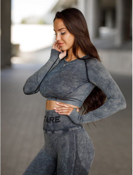 Crop top bezszwowy PUSH UP MAX MARBLE K110 czarny MITARE