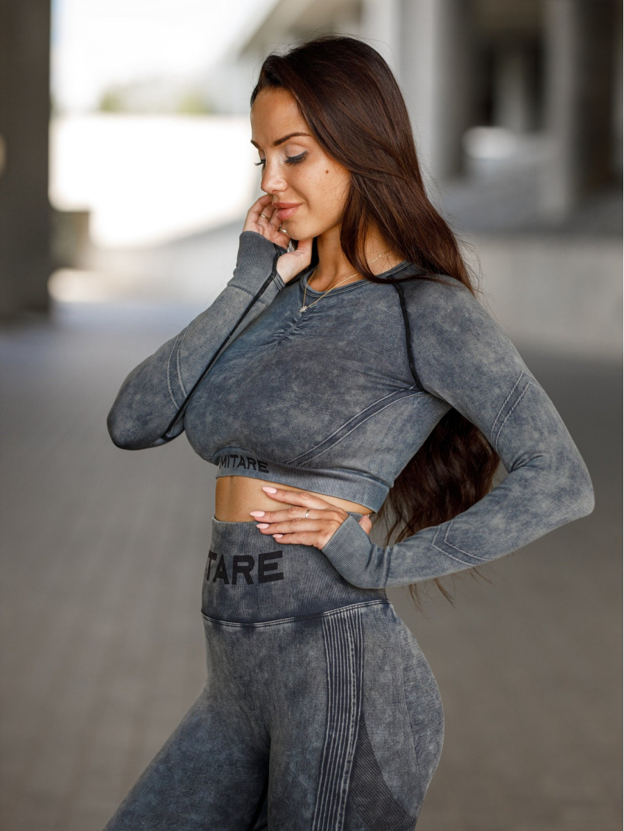 Crop top bezszwowy PUSH UP MAX MARBLE K110 czarny MITARE