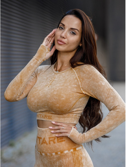 Crop top bezszwowy PUSH UP MAX MARBLE K110 musztardowy MITARE