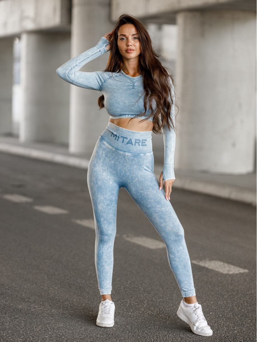 Crop top bezszwowy PUSH UP MAX MARBLE K110 blue jeans MITARE