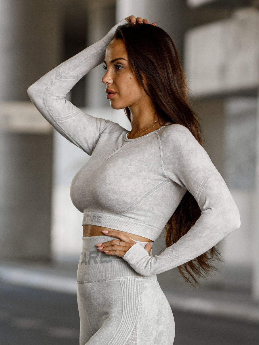 Crop top bezszwowy PUSH UP MAX MARBLE K110 jasnoszary MITARE