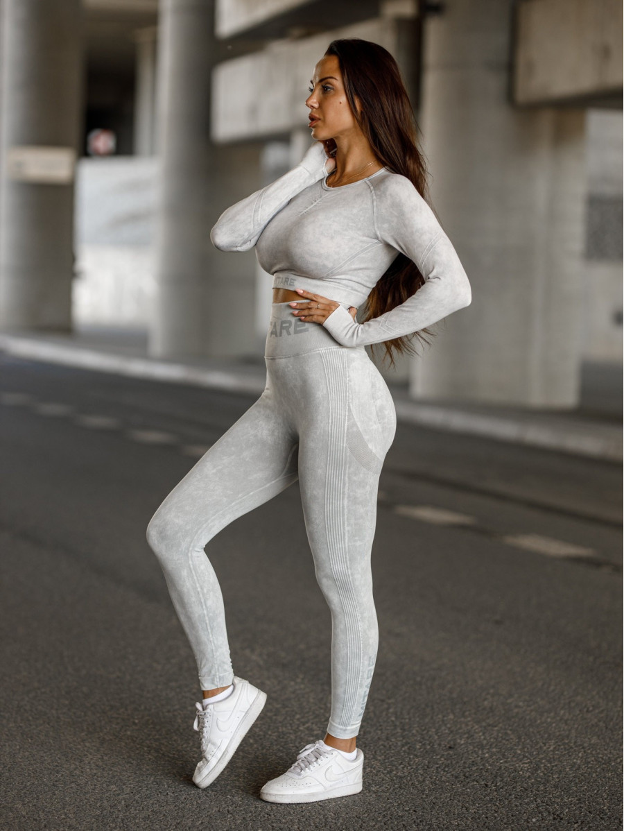 Crop top bezszwowy PUSH UP MAX MARBLE K110 jasnoszary MITARE