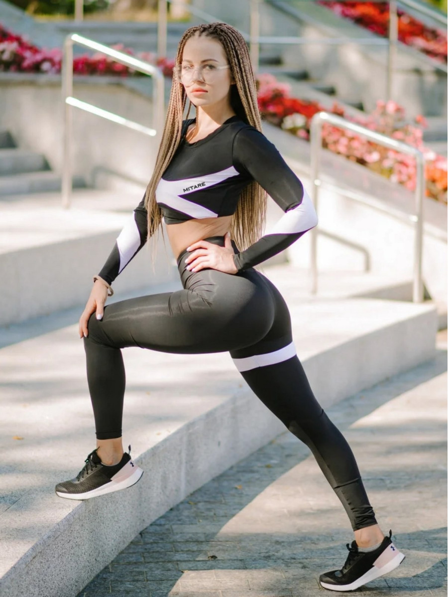 Crop Top z długim rękawem PEARL K025 czarny MITARE