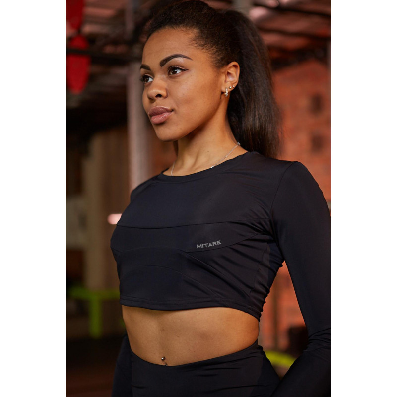 Crop Top z długim rękawem SWEET K026 czarny MITARE