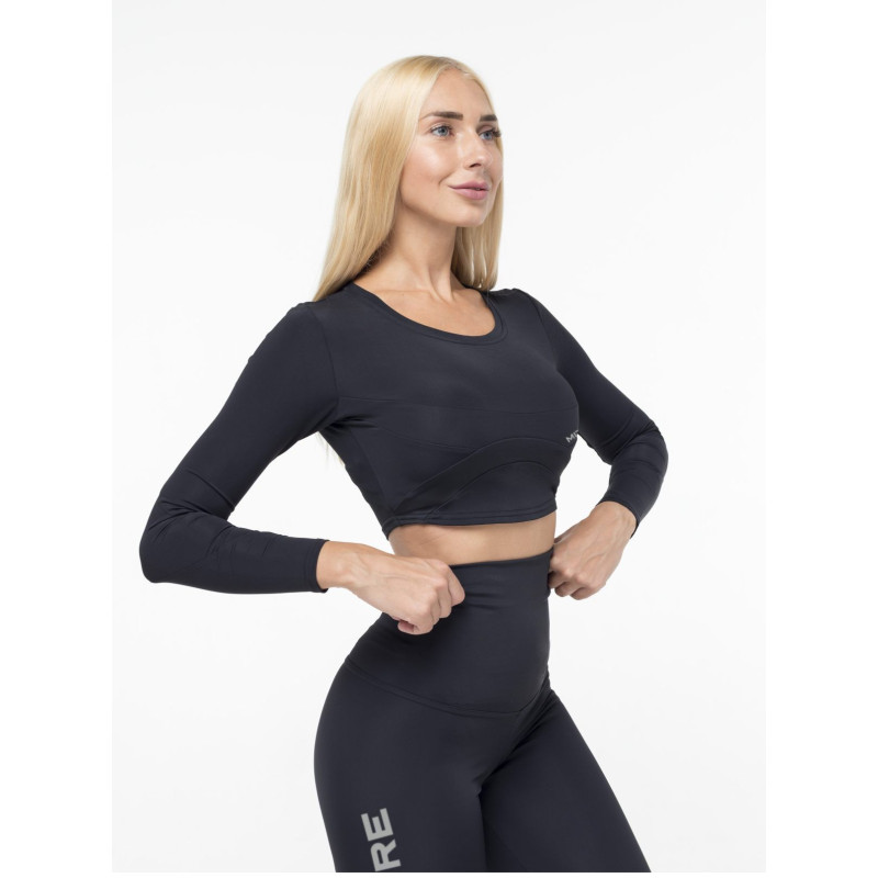 Crop Top z długim rękawem SWEET K026 czarny MITARE