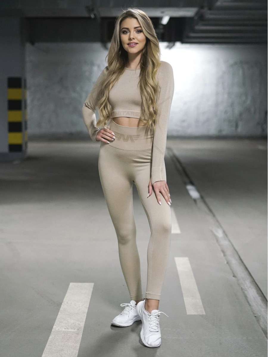 Legginsy damskie modelujące wyszczuplające beżowe PUSH UP MAX ANGEL K001A MITARE