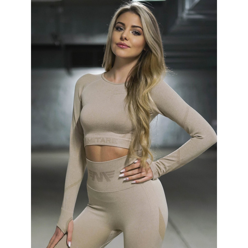 Crop top bezszwowy PUSH UP MAX K084 beżowy MITARE